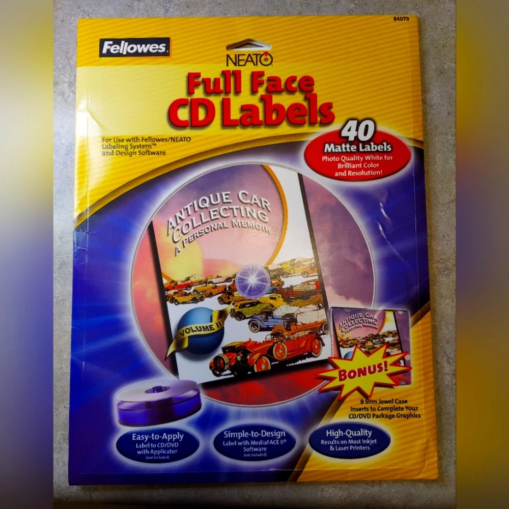 CD Labels - Fellowes 26-pc Full Face Matte with 8 Slim Jewel Case Inserts. 84073